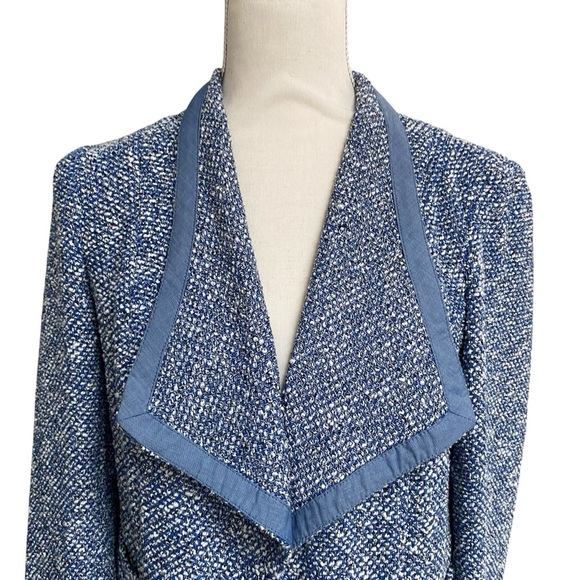 Talbots Blue White Tweed Open Front Blazer Jacket Small - Picture 2 of 16